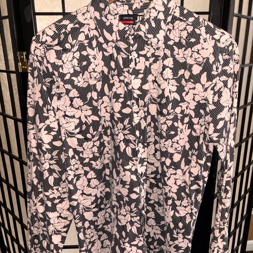 jf j.ferrar Black and White Floral Men's Shirt